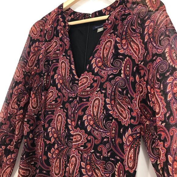 Tommy Hilfiger Black Marron Paisley Print Lightweight Long Sleeve Dress - Picture 4 of 16